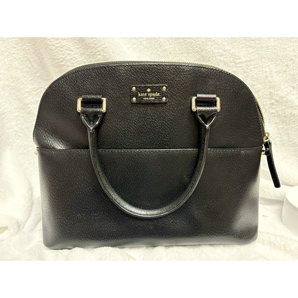 Kate Spade New York Black Leather Dome Satchel Shoulder Bag Purse Gold Tone EUC